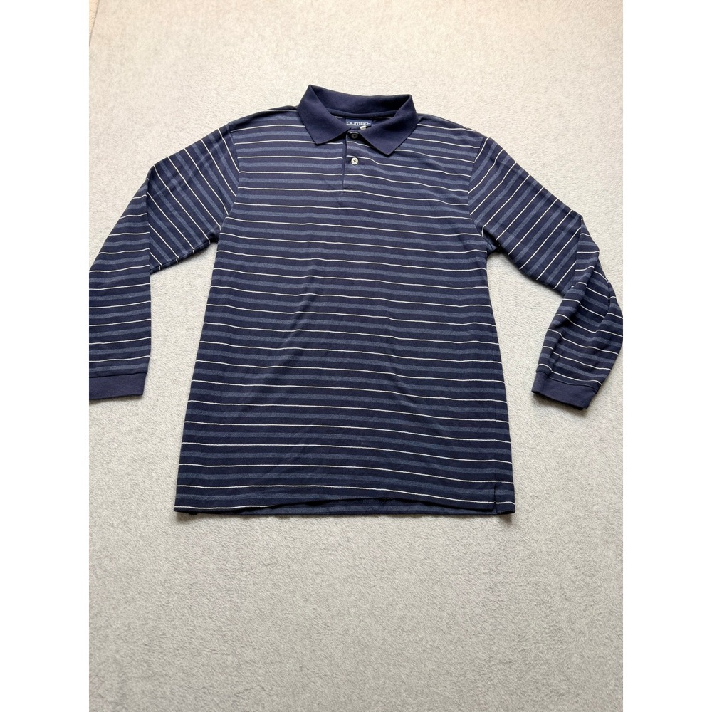 Puritan Mens Blue Striped Long Sleeve Polo Shirt Medium Pique Cotton Blend